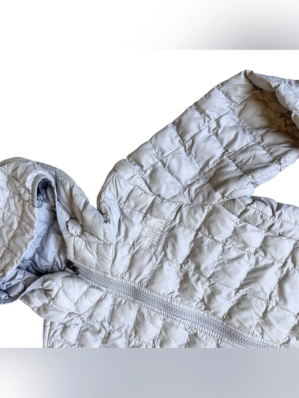 The North Face Girls 7/8 Light Gray ThermoBall Eco Hooded Jacket